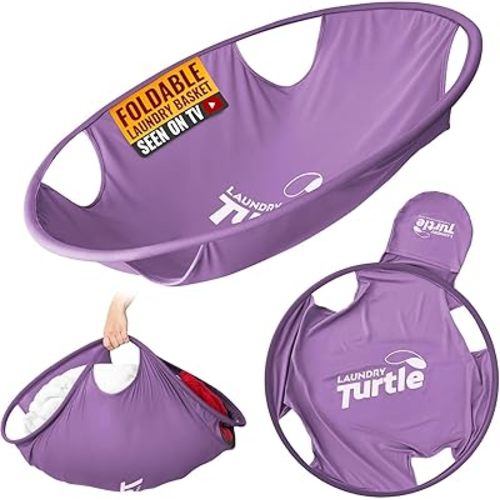 Laundry Turtle Collapsible Laundry Basket | Revolutionary Foldable Laundry Hamper | Innovative Laundry Basket for Dirty Clothes Washing & Dryer Removal Portable Laundry Grabber (Lavender, Large)