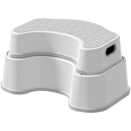 Dual-Height Toilet Step Stool for Kids & Adults - 2-Tier Stackable Potty Stool with Non-Slip Surface, Ergonomic 35° Squat Position, Multi-Purpose Bathroom Step for Potty Training (Grey)