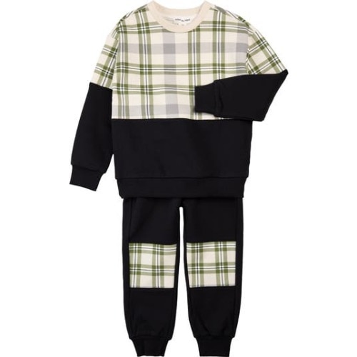 Plaid Patch Sweatshirt & Joggers Set, 24M