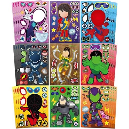 Cute Superhero Stickers for Teen, 36 Sheets, Make Your Own Movie Theme, Make a Face Stickers for Teens Girls Boys, Classroom Rewards Party Supplies