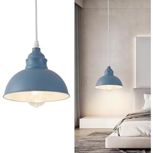 Plug in Pendant Light, 15FT Hanging Lights, On/Off Switch, Industrial Pendant Light with Plug in Cord, Metal Hanging Lamps for Living Room, Kitchen, Dining Room Blue