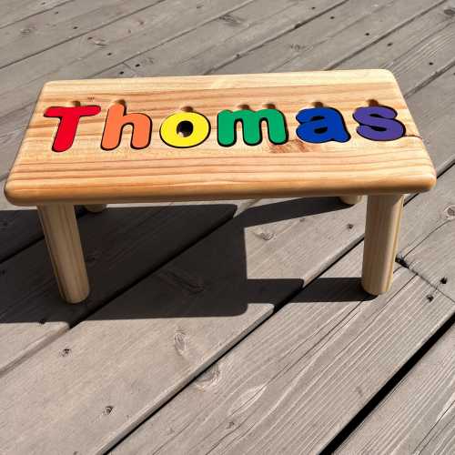Personalized Kids Step Stool: Solid Pine Wood, Removable Letters, Free Message on Bottom