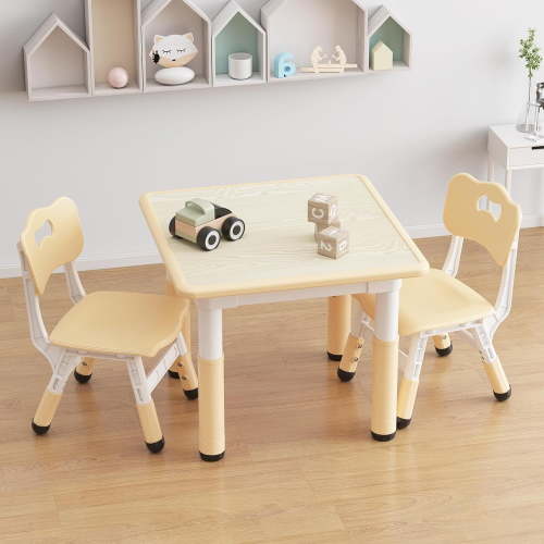 Kids Table and 2 Chairs Set, Height Adjustable Toddler Table and Chair Set, Graffiti Desktop, Children Multi-Activity Table for 2, Kids Study Table for Home Daycare Preschool for Ages 2-8
