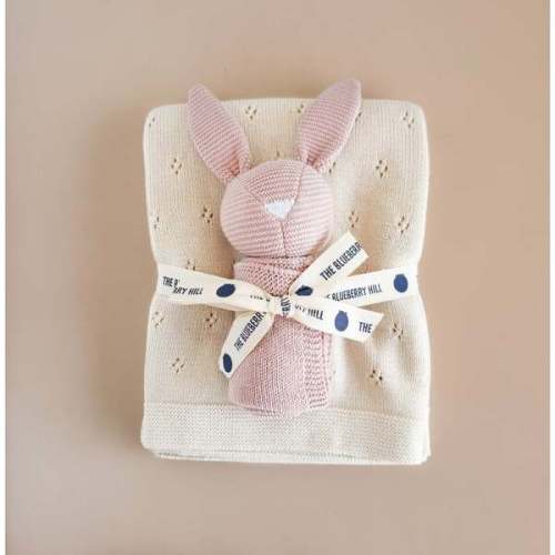 Cream Pique Blanket and Blush Bunny Lovey Gift Set - The Blueberry Hill | Maisonette