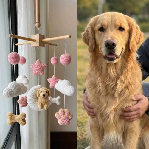 Custom  Crochet Baby Mobile, Custom Dog Cat On The Moon, Baby Shower Gift, Gift For Baby, First Mother Day