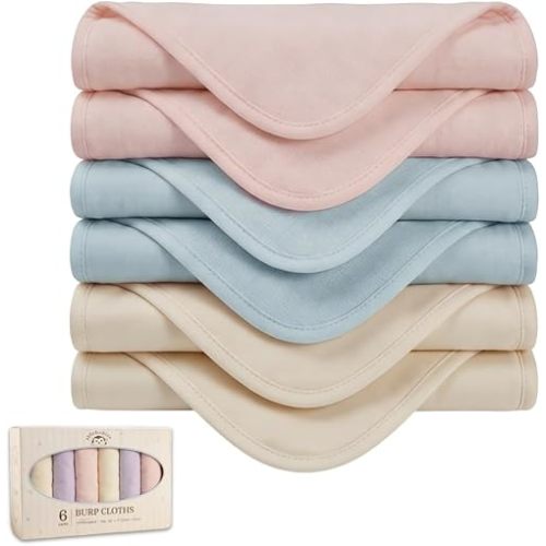 Burping Cloths for Baby Boy & Girl, 6 Pack 100% Cotton Muslin Burp Cloths, Soft & Highly Absorbent, 22x10”, CPC Certified, Breathable for Sensitive Skin, Gift-Ready (Nude, Light Pink, Light Blue)