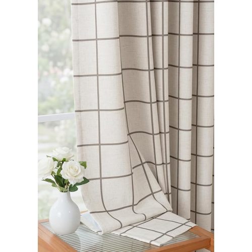 Pinch Pleated Plaid Curtains Blackout Linen Gingham Brown Curtains for Living Room,Bedroom Checkered 90 Inches Long Double Layer 2 Panels Set Luxury and Modern Printed Design Darkening