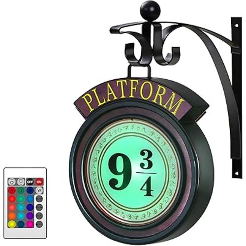 9¾ Platform Hanging Night Light Platform 9 3/4 Sign- Remote Control Hanging Wall Lamp Halloween Decorations Holiday Magic Lamp Gift for Movie Fans（Red）
