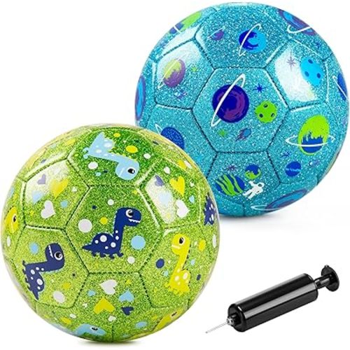 ZOOJOY Size 2 Soccer Ball, 2 Pack Cartoon Balls with Pump Mesh Bag, Planet & Dinosaur Toddler Boys Toys for 1 2 3 4 5 6 Years Old, Trendy Sensory Boys Girls Gifts for Indoor Outdoor Play Balls