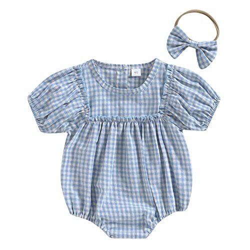 Douhoow Infant Baby Girl Plaid Romper Baby Sweatshirt Romper Ruffle Festival Clothes Fall Winter Outfits with Headband