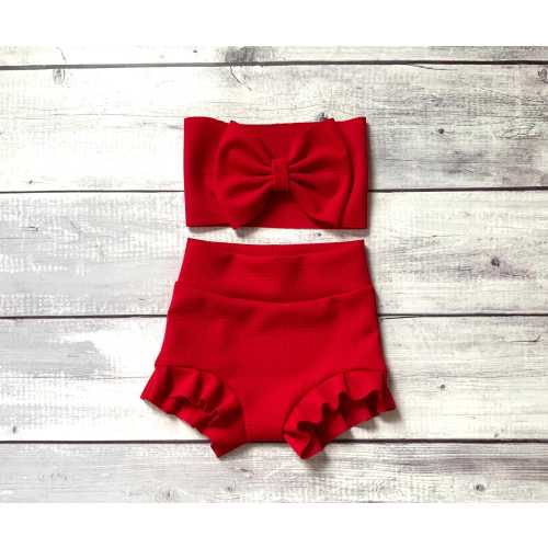 Bummies toddler diaper cover Girls Liverpool knit Ruffle Legs Bummie with Bow Head Wrap or Bow on Nylon