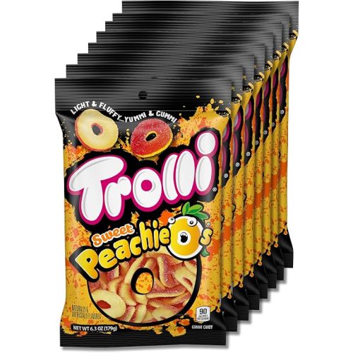 Trolli Peachie O's Rings, Sour Gummy Candy, 6.3 Ounce Bags (Pack of 8)