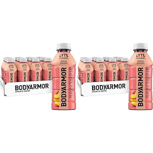 BODYARMOR LYTE,Peach Mango,Electrolyte Drink,20 Calories,16 Fl Oz Bottles,Coconut Water Sports Drink,Natural Flavor & B Vitamins,(Pack of 24)