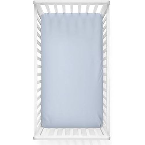 Caden Lane Fitted Crib Sheet, Breathable & Temperature-Regulating Bamboo Viscose Fabric with Elastic Edges, Fits Standard Size Baby Crib & Toddler Mattresses 28"x52", Machine Washable, Mist Grey