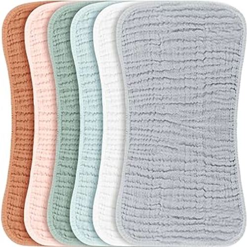 Konssy Muslin Baby Burp Cloths Sets for Unisex- 6 Pack Large 100% Cotton Burping Clothes for Newborn，Baby Girls and Boys