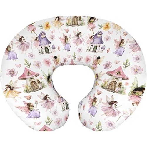 Baby Girls Nursing Pillow Cover Fairy Tale Garden, Watercolor Pink Magical Fairy Breastfeeding Pillowcase, Bottle Feeding Pillow Slipcover Shower Gift Cover Only Once Upon A Time