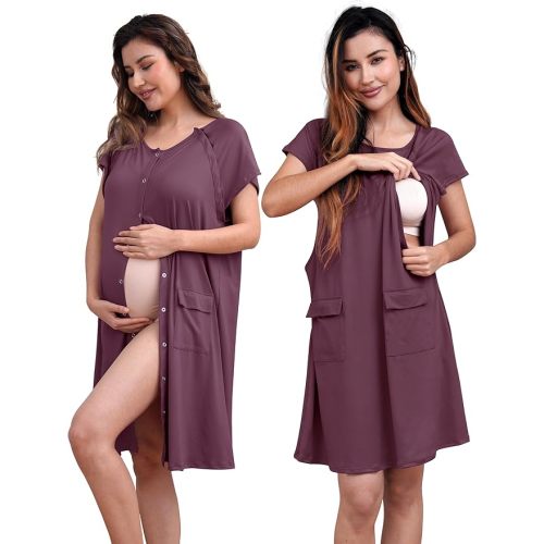 SUNNYBUY 2 PCS Maternity Labor & Delivery Gown with Matching Nursing Dress | Easy Change After Birth, Birth to Recovery, Pregnancy to Postpartum, Hospital-Friendly & Breastfeeding Cloth