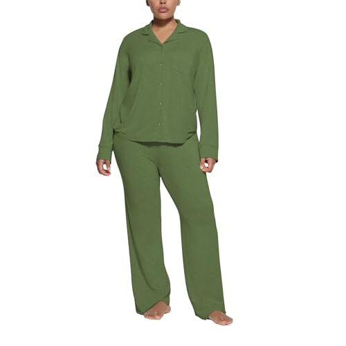 Women's Pajama Sets Long Sleeve Button Down Soft Knit Sleepwear 2 Piece Lounge Set