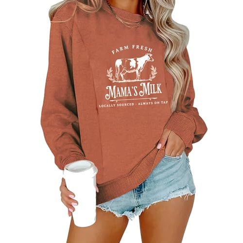 TAIUICY Women Nursing Sweatshirts Breastfeeding Zip Nursing Friendly Sweater Mama's Daily Farm Fresh Milk Pullover