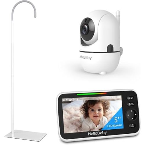 HelloBaby Baby Monitor + Stand, 5'' IPS Screen and 30-Hour Battery, No WiFi Baby Monitor with Camera and Audio, Baby Camera with Floor Stand, HB6550 + Mount