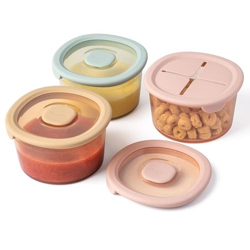 Moonkie Silicone Snack Containers for Kids and Toddlers | 8 oz Baby Food Containers with Airtight Lids and A Snack Lid | Baby Food Jars | BPA Free | Freezer & Dishwasher Safe | 6 Pack