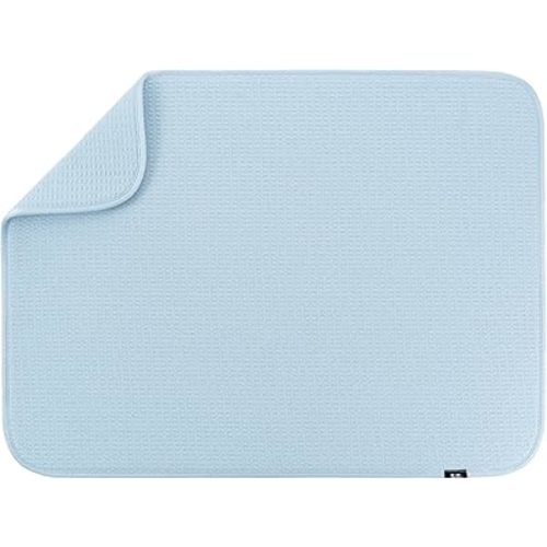 S&T INC. Dish Drying Mat XL, 18” x 24”, Absorbent Microfiber Kitchen Counter Mat, Dish Drying Pad for Dishes, Utensils, Pots and Pans, Extra Large, Sky Blue