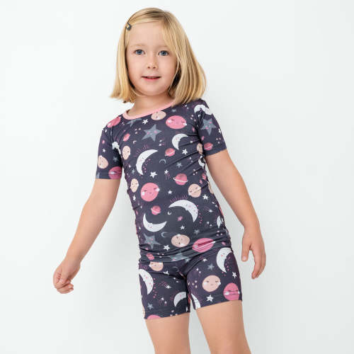 Pink To the Moon & Back Two-Piece Short Sleeve & Shorts Pajama Set – Little Sleepies
