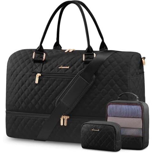 Travel Duffle Bag for Women, Weekender Overnight Bag with Shoe Compartment, Carry on Bag with Toiletry Bag, Gym Duffel Bag with Wet Pocket, Hospital Bags for Labor and Delivery 3 Pcs Set