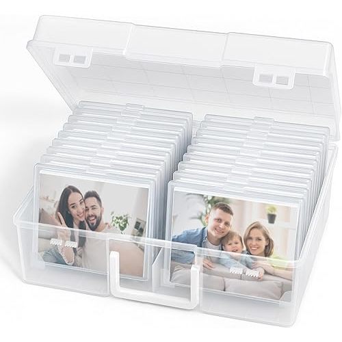 Lifewit 4x6 Photo Storage Box, 18 pcs Inner Photo Case with Lids, Clear Photo Organizers with 1 Sheet Label Sticker, Plastic Craft Storage Box for Seeds Sticker Cards Pictures Stamps Office Supplies
