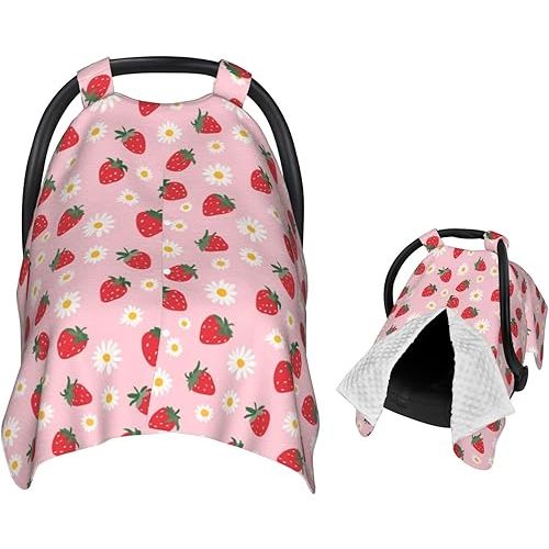 Strawberry Flowers Baby Car Seat Canopy Nursing Cover for Newborn Car Seat Breastfeeding Covers Blanket Newborn Shower Gift