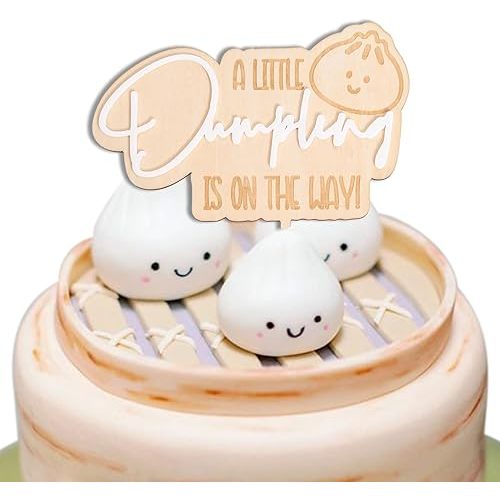 Little Dumpling is On The Way Cake Topper - Bao Bun Theme Baby Shower Cake Topper, Little Dumpling Baby Shower Cake Decorations, Gender Reveal Decor Party Supplies