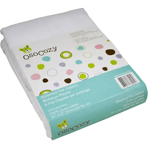 OsoCozy Bleached Birdseye Flat Cloth Diapers (6 Pack) - 27 x 27 Inches, One-Layer Flat Cloth Baby Nappies Made of Soft, Durable 100% Birdseye Weave Cotton…