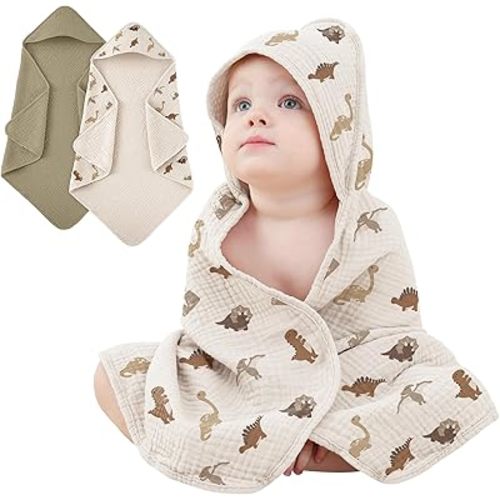 Susurration 2 Pack Thick Muslin Baby Towels, 100% Cotton Soft and Absorbent Baby Bath Hooded Towel for Newborn, Infant, Girls, Boys, Baby Essentials
