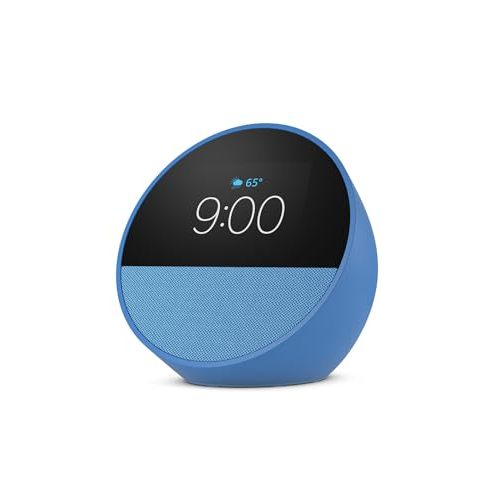 Amazon Echo Spot (newest model), Great for nightstands, offices and kitchens, Smart alarm clock with Alexa+ Early Access, Ocean Blue