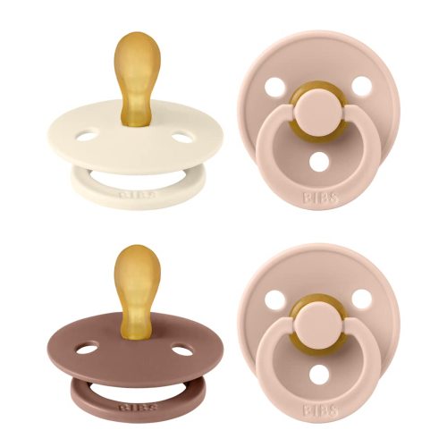 BIBS Colour Pacifier with Symmetrical Nipple| Natural Rubber Baby Pacifier | Set of 4 BPA-Free Soothers | Made in Denmark | Blush Mix| Size 0-6 Months