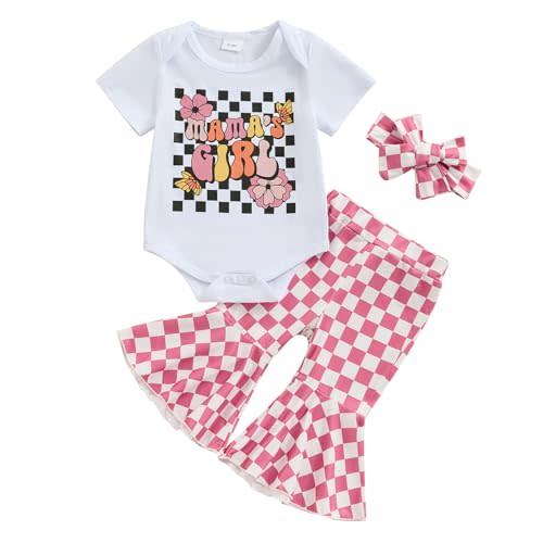 mlpeerw Newborn Baby Girl Clothes Mamas Girl Romper Top Floral Bell-Bottoms Pants+Headband Infant Cute Summer Outfits