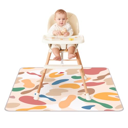 Innokids Baby Splat Mat for Under High Chair 51 x 51 Inch Waterproof and Washable Splash Mat Anti-Slip Floor Protector Under HighChair Mess Prevention (51" x 51", Color Blocks)