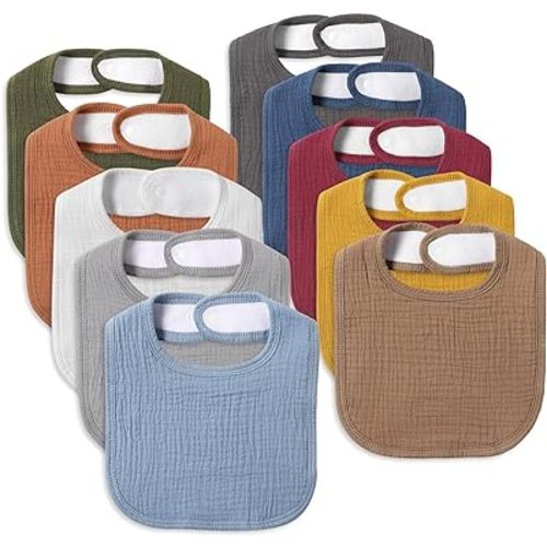Muslin Baby Bibs, Extra Soft Absorbent, 10 Pack