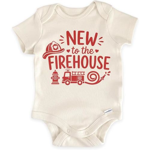 New To The Firehouse Firefighter Baby Reveal Bodysuit (0-3 Months, Natural)