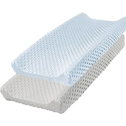 Owlowla Changing Pad Cover,Soft Minky Dots Changing Table Sheets for Baby Boy and Girl 2Pack (Silver Grey&Baby Blue)