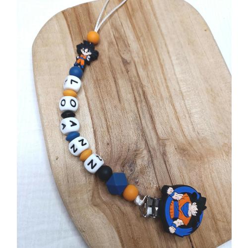 Personalized silicone pacifier clip with name DRAGON BALL Z blue orange black - pacifier clip name accessories