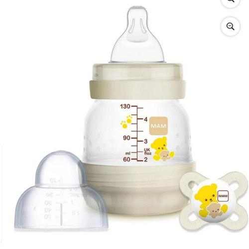 MAM Anti Colic 4.5oz Bottle & Pacifier Newborn Set - Self-Sterilising - 2pcs - Ivory