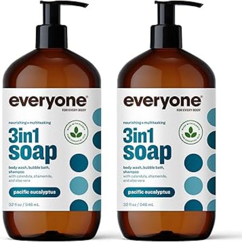 Everyone 3-in-1 Soap, Body Wash, Bubble Bath, Shampoo, 32 Ounce (Pack of 2), Pacific Eucalyptus, made with Essential Oils for Men and Women