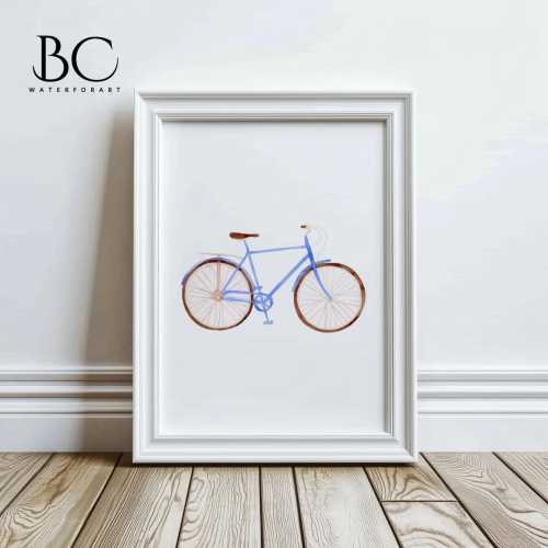Watercolor Bike Print, Blue bike print, Bicycle Wall Art, Vintage Bike Print, Kids Room Decor, Nursery Decor, Beach nursery