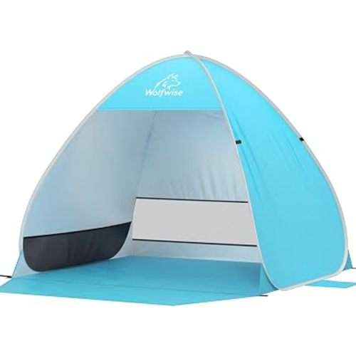 Wolfwise Pop up Beach Tent, UPF50+ Sun Shelter, Portable with Carry Bag,Instant Easy Setup Popup Beach Shade Canopy for 1-2 Person, 62 ×50×46 in, Blue