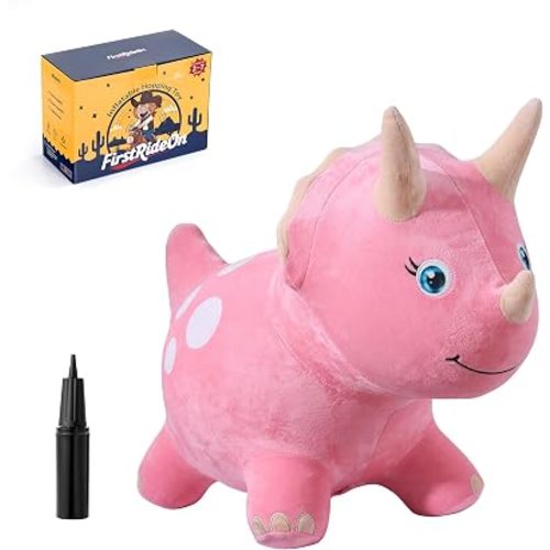 First Ride On Animal Bouncy Hopper Plush, Inflatable Ride-On Toys for Toddlers Kids, Dinosaur Hopping with Pump, Indoor Outdoor Birthday Gift for 2-7 Year Old (Pink)
