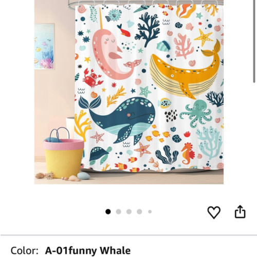 LGhtyro Kids Whale Shower Curtain Bathroom Sets 60Wx71H Inches Fish Ocean Sealife Underwater Coral Starfish Cute Cartoon Unisex Neutral Bath Accessories for Boys Girls Home Decor Fabric 12 Pack Hooks