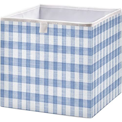 Kigai Blue White Gingham Storage Cubes for Organizing 11x11 inch Foldable Fabric Storage Bin Closet Oagnizer Toy Box Holiday Decorative Basket for Nursery Bedroom Office