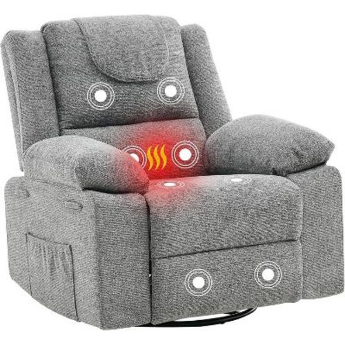 Rocking Nursery Glider Recliner Chair,360 Degree Swivel Rock Recliner Chairs Single Sofa with Vibration Massage and Heating for Living Room Bedroom