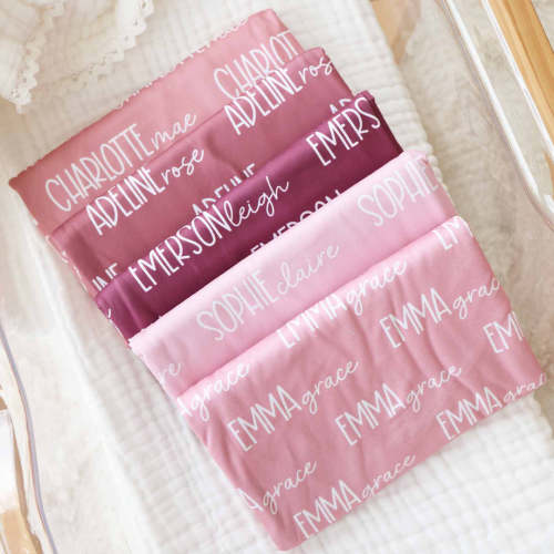 Personalized Baby Name Swaddle Blanket Font Duo | Best Selling Pinks